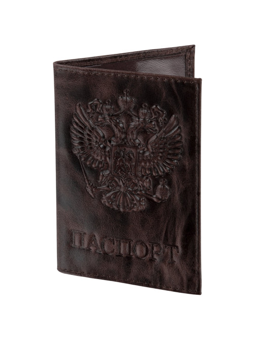 Обложка для паспорта натуральная кожа пулап, 3D герб + тиснение 