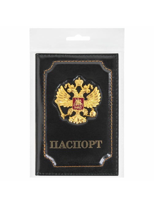 Обложка для паспорта натуральная кожа шик, 3D герб + тиснение 