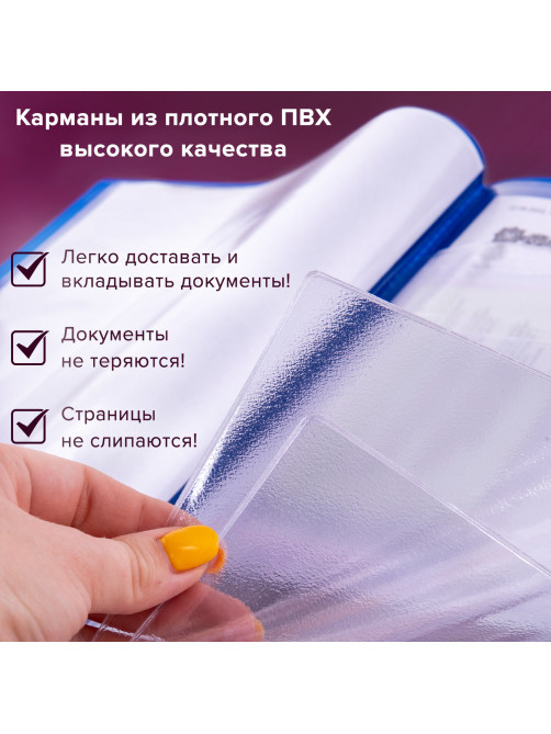 Папка для семейных документов с файлами (паспорта, свидетельства, полисы, СНИЛС) STAFF, 16 отделений, ПВХ, синяя, 237806