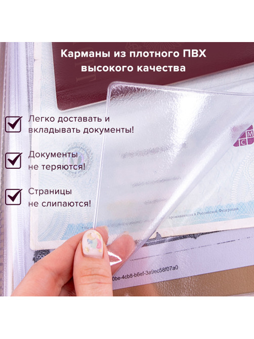 Папка для семейных документов с файлами (паспорта, свидетельства, полисы, СНИЛС) STAFF, 16 отделений, ПВХ, бежевая, 237808
