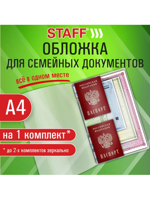 Папка-органайзер, обложка семейная для 1-го комплекта документов, А4, ПВХ, матовая, STAFF, 238337