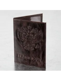 Обложка для паспорта натуральная кожа пулап, 3D герб + тиснение 
