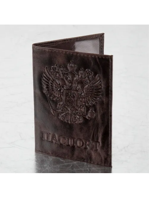 Обложка для паспорта натуральная кожа пулап, 3D герб + тиснение 