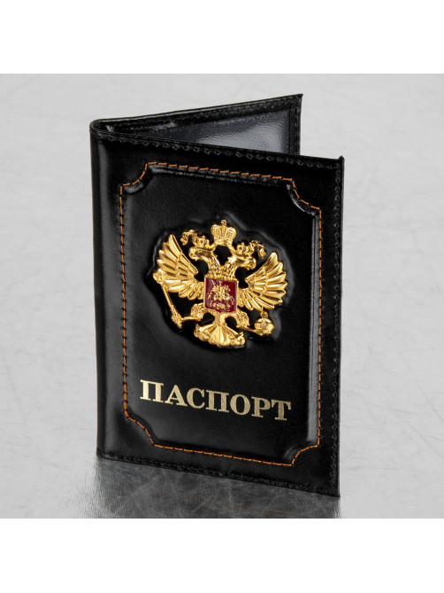 Обложка для паспорта натуральная кожа шик, 3D герб + тиснение 