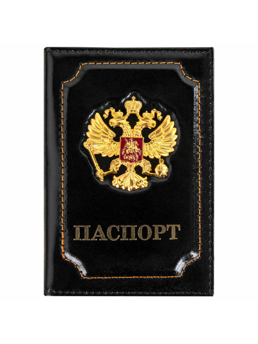 Обложка для паспорта натуральная кожа шик, 3D герб + тиснение 