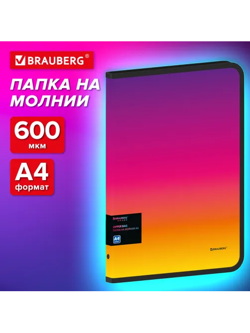Папка объемная на молнии пластиковая BRAUBERG 