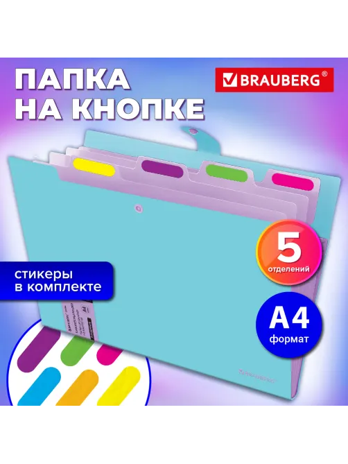 Папка-органайзер на кнопке 5 отделений, BRAUBERG 