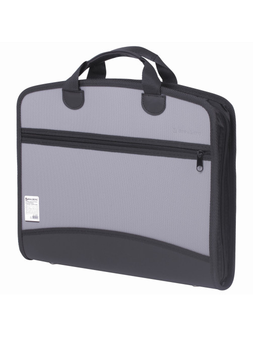 Папка-портфель пластиковая BRAUBERG А4+ (375х305х60 мм), 4 отделения, 2 кармана, серая, 228685