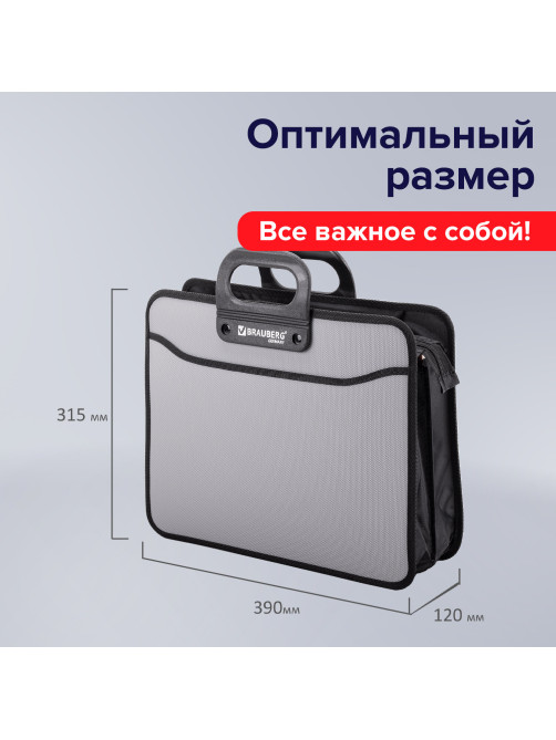 Папка-портфель пластиковая BRAUBERG ПРЕМЬЕР А4 (390х315х120 мм), 3 отделения, фактура 