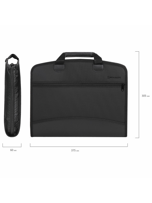 Папка-портфель пластиковая BRAUBERG А4+ (375х305х60 мм), 4 отделения, 2 кармана, на молнии, черный, 225169