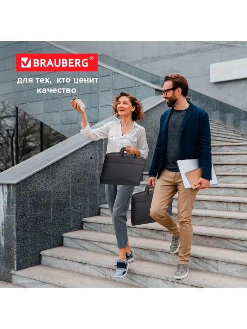Папка-портфель пластиковая BRAUBERG А4+ (355х290х60 мм), выдвижные ручки, 9 отделений, 1 карман, черная, 225168