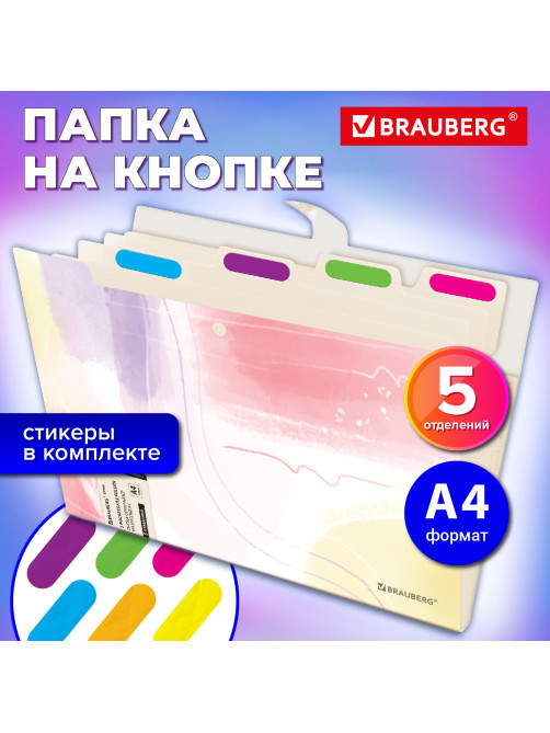 Папка-органайзер на кнопке 5 отделений, BRAUBERG 