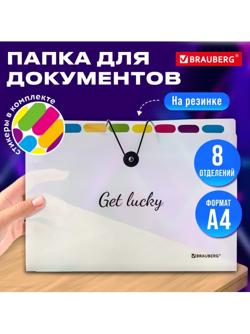 Папка-органайзер на резинке 8 отделений, BRAUBERG 