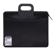 Папка-портфель пластиковая BRAUBERG А4+ (390х320х120 мм), 4 отделения, фактура под дерево, черная, 221391