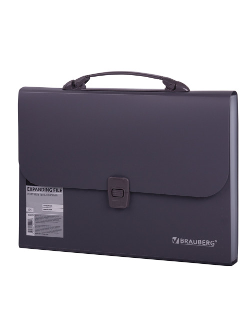 Папка-портфель пластиковая BRAUBERG А4 (327х254х30 мм), 13 отделений, серая, 221438