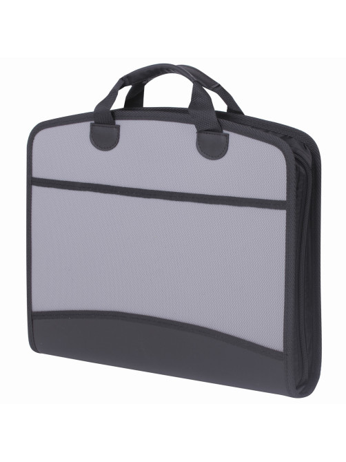 Папка-портфель пластиковая BRAUBERG А4+ (375х305х60 мм), 4 отделения, 2 кармана, серая, 228685