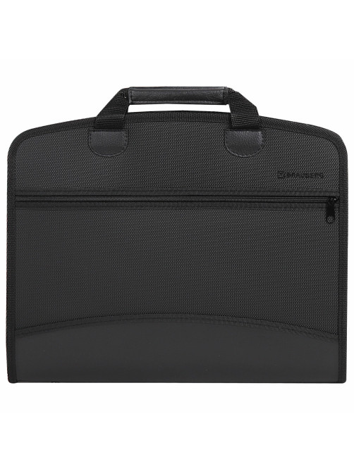 Папка-портфель пластиковая BRAUBERG А4+ (375х305х60 мм), 4 отделения, 2 кармана, на молнии, черный, 225169