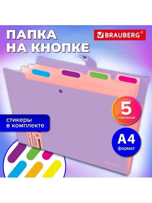Папка-органайзер на кнопке 5 отделений, BRAUBERG 