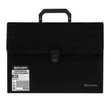 Папка-портфель пластиковая BRAUBERG А4 (332х245х35 мм), 13 отделений, фактура диагональ, черная, 221375