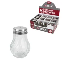 Солонка-перечница 50 мл, BASIC, баночка для специй, стекло/сталь, дисплей, WEGLA (ВЕГЛА), 700224