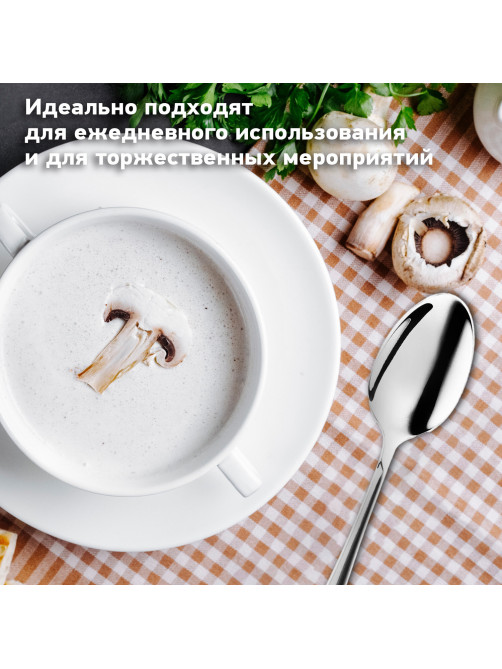 Ложки столовые 20 см, STANDARD, КОМПЛЕКТ 6 шт., полированная нержавеющая сталь, серебристые, DASWERK (ДАСВЕРК), 609077