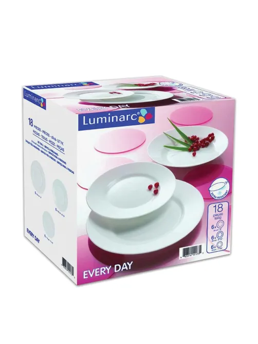 Набор посуды столовый, 18 предметов, белое стекло, Everyday, LUMINARC, Q9318