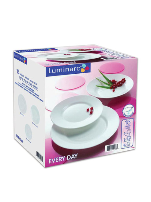 Набор посуды столовый, 18 предметов, белое стекло, Everyday, LUMINARC, Q9318