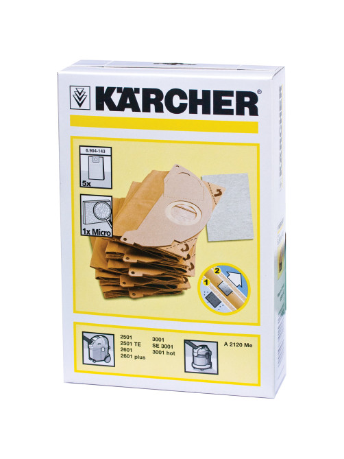 Мешки для сбора пыли KARCHER, комплект 5 шт., бумажные, +1 микрофильтр, для пылесоса SE 5.100, 6.904-143.0