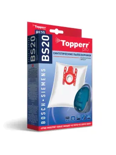 Мешок для пылесоса (пылесборник) синтетический TOPPERR BS20, BOSCH, SIEMENS, КОМПЛЕКТ 4 шт., 1401