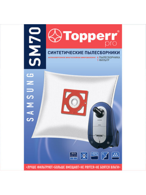 Мешок для пылесоса (пылесборник) синтетический TOPPERR SM 70, SAMSUNG, КОМПЛЕКТ 4 шт., 1406