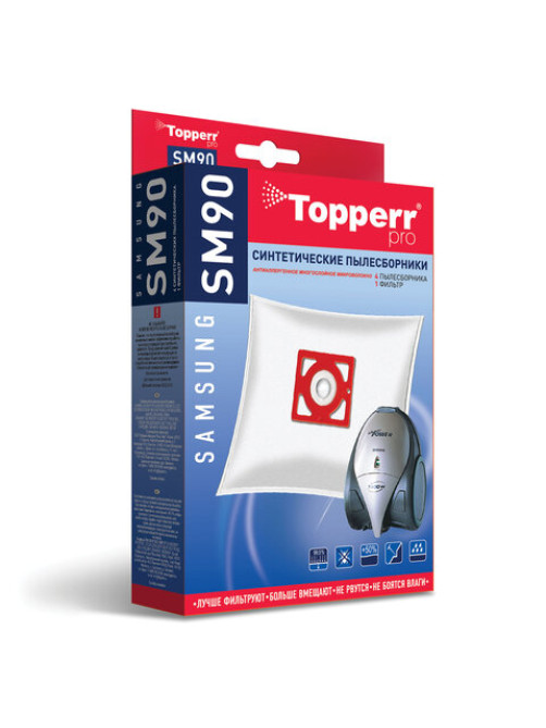 Мешок для пылесоса (пылесборник) синтетический TOPPERR SM 90, SAMSUNG, КОМПЛЕКТ 4 шт., 1407