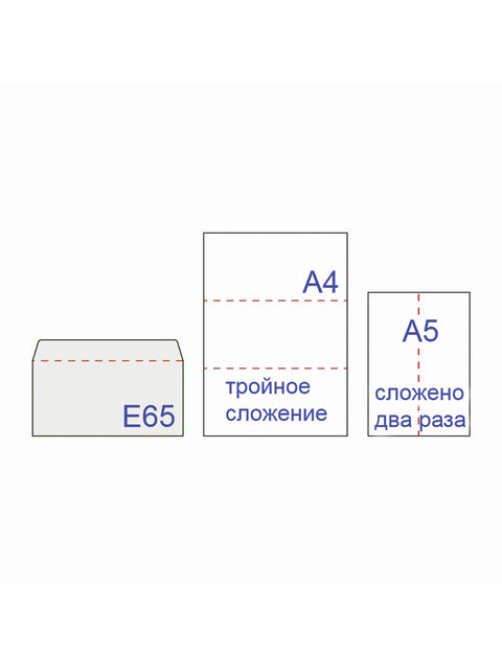 Конверты E65 (110х220 мм), отрывная лента, 