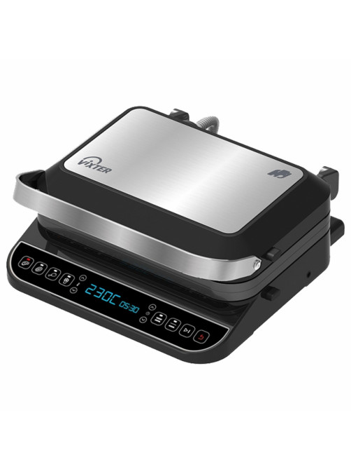Электрогриль VIXTER ECG-1212, 2000 Вт, съемные панели, регулировка температуры, серебро/черный
