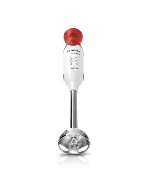 Блендер погружной BOSCH MSM64110, 450 Вт, 2 скорости, 1 насадка, стакан, белый/красный