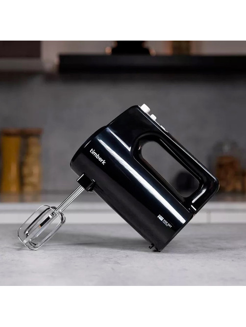 Миксер TIMBERK T-HM40S50, 700 Вт, 5 скоростей, 2 венчика, 2 крюка для теста, контейнер, черный