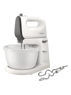 Миксер PHILIPS HR3745/00 на подставке 450 Вт, 5 скоростей, 2 венчика, 2 крюка для теста, чаша, белый