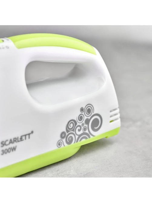 Миксер SCARLETT SC-HM40S05, 300Вт, 7 скоростей, 2 венчика, 2 крюка для теста, белый