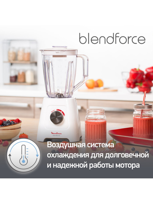 Блендер стационарный MOULINEX LM420110, 600 Вт, 2 скорости, чаша 2 л, пластик, белый, 7211003001
