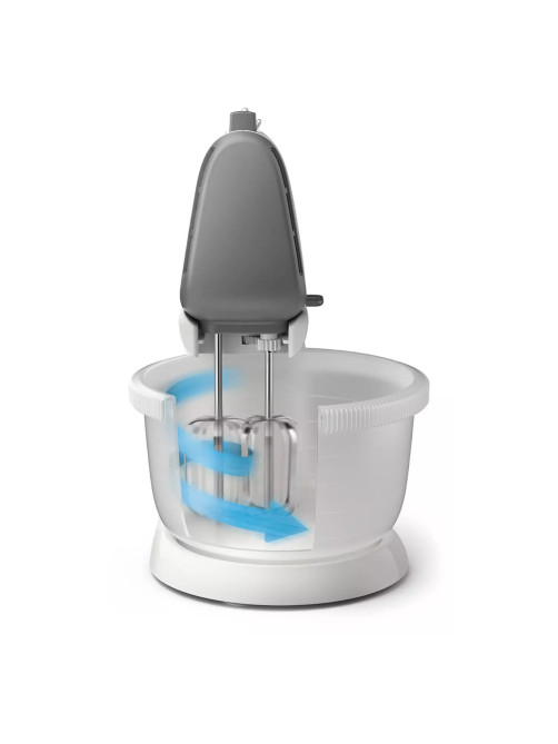 Миксер PHILIPS HR3745/00 на подставке 450 Вт, 5 скоростей, 2 венчика, 2 крюка для теста, чаша, белый