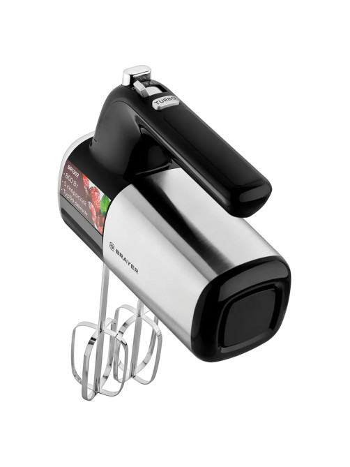 Миксер BRAYER BR1302, 800 Вт, 5 скоростей, 2 венчика, 2 крюка для теста, черный/серебро