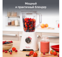 Блендер стационарный MOULINEX LM420110, 600 Вт, 2 скорости, чаша 2 л, пластик, белый, 7211003001