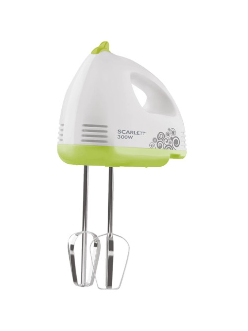 Миксер SCARLETT SC-HM40S05, 300Вт, 7 скоростей, 2 венчика, 2 крюка для теста, белый