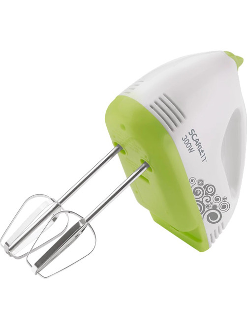 Миксер SCARLETT SC-HM40S05, 300Вт, 7 скоростей, 2 венчика, 2 крюка для теста, белый