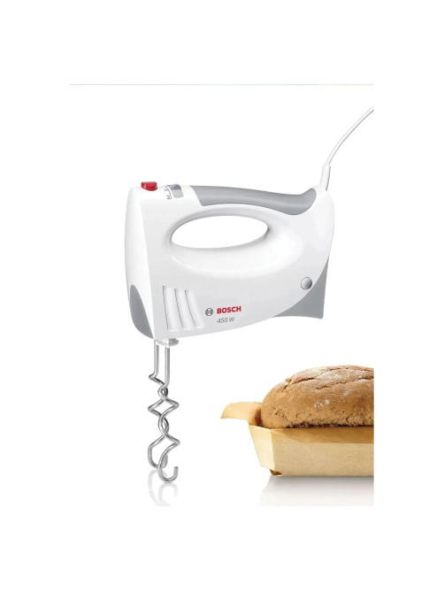 Миксер BOSCH MFQ 3540, 450 Вт, 5 скоростей, 2 венчика, 2 крюка для теста, стакан, белый, MFQ3540