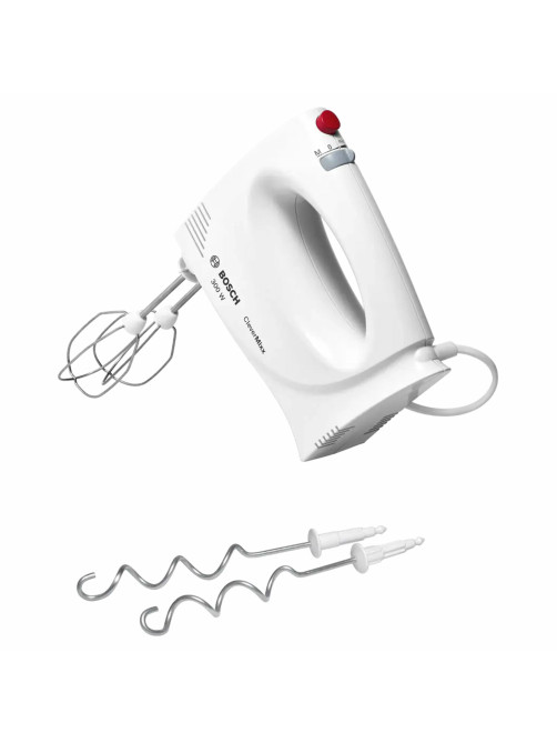 Миксер BOSCH MFQ3010, 300 Вт, 2 скорости, 2 венчика, 2 крюка для теста, белый