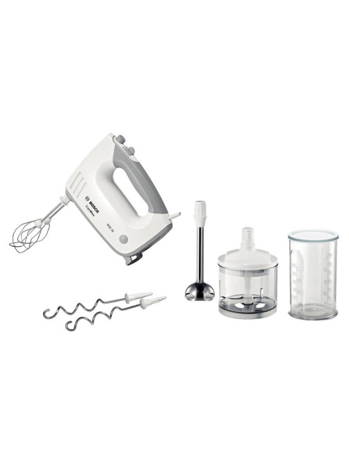Миксер BOSCH MFQ 36480, 450 Вт, 5 скоростей, 6 насадок, стакан, белый, MFQ36480