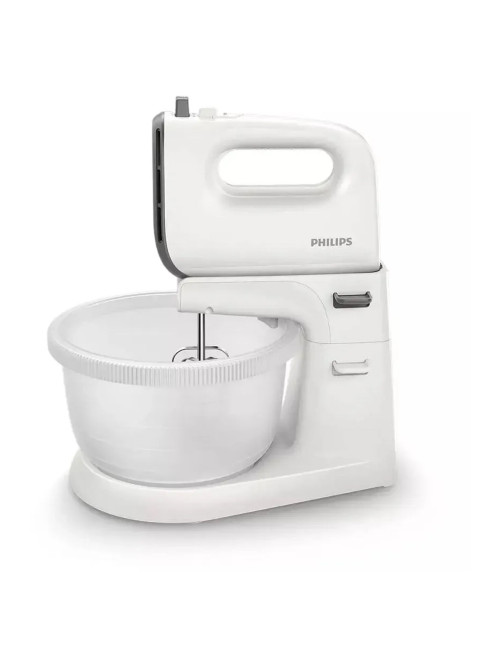 Миксер PHILIPS HR3745/00 на подставке 450 Вт, 5 скоростей, 2 венчика, 2 крюка для теста, чаша, белый
