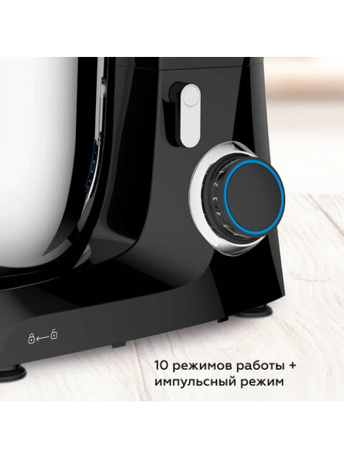 Миксер планетарный BQ (БИ-КЬЮ) MX342, 1600 Вт, 10 скоростей, 3 насадки, металлическая чаша 4,5 л, черный, 86195975