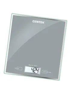 Весы кухонные CENTEK CT-2462 SILVER, электронный дисплей, max вес 5 кг, тарокомпенсация, стекло, CT-2462 Silver