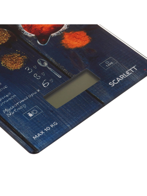 Весы кухонные SCARLETT SC-KS57P68, электронный дисплей, max вес 10 кг, тарокомпенсация, стекло